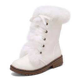ZureoZaore Damen Leder Faux Fell Warm Snow Stiefelettens Schnüren Knöchel Winter Stiefelettens White Große 47 von ZureoZaore