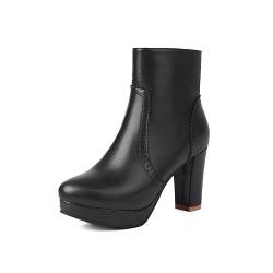 ZureoZaore Damen Ohne Verschluss Strap Plateau Blockabsatzs Knöchel Stiefel with Schnalle Black Große 46 von ZureoZaore