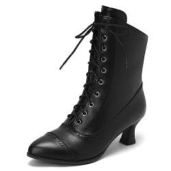 ZureoZaore Damen Schnüren Stiefel Louis Heel Viktorianische Stiefel Wadenhoch Vintage Stiefel Steampunk Gothic Black Große 35 von ZureoZaore