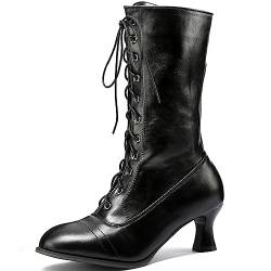 ZureoZaore Damen Schnüren Vintage Viktorianische Stiefel Wadenhoch Knöchel Stiefel Black Große 39 von ZureoZaore