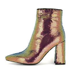 ZureoZaore Damen Sparkly Knöchel Stiefel Point Toe Blockabsatz Party Hochzeit Stiefelettens Glitzer Kleidy Mode Kurzschaft Stiefel Yellow Große 41 von ZureoZaore