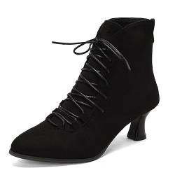 ZureoZaore Damen Vintage Viktorianische Stiefel 70s Schnüren Kitten Heel Kurzschaft Knöchel Stiefel Black Große 40 von ZureoZaore