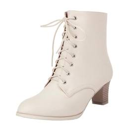 ZureoZaore Damen's Retro Victorian Lace-Up Knöchel Stiefel Kitten Heel Stiefelettens with Side Reißverschlussper Beige Große 43 von ZureoZaore