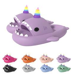 Unicorn Shark Slides, 2024 New Shark Slippers Glow in The Dark, Super Soft EVA Material Comfortable Sandals (Purple, Erwachsene, Damen, 40, Numerisch (von/bis), EU Schuhgrößensystem, 41, M) von Zureto