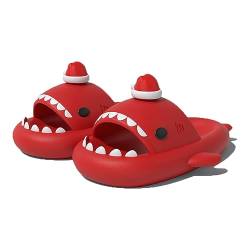Zureto Christmas Edition Shark Slides, Cloud Hai Schlappen Sandalen 3D Cartoon Christmas Shark Hausschuhe Damen Herren (Red, numeric_36) von Zureto