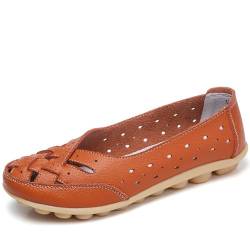 Zureto Orthopädische Slipper für Damen, Flache Freizeitschuhe mit breiter Breite, atmungsaktives Leder zum Hineinschlüpfen (Orange, Erwachsene, Damen, 40, Numerisch, EU Schuhgrößensystem, M) von Zureto