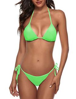 Frauen Zweiteiliger Bikini Badeanzug Sexy Badeanzüge Halfter Dreieck Tops String Bikini Sets, neon green, Large von Zuvebamyo