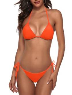 Zuvebamyo Zweiteiliger Damen-Bikini, Badeanzug, sexy Badeanzug, Neckholder, Triangel-Top, String-Bikini-Set, Tangelo Orange, Medium von Zuvebamyo