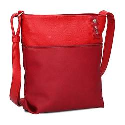 Zwei Damen Umhängetasche JANA J10 Crossbody Bag 5 Liter Handtasche im Canvas-Stil im Bicolor-Design + passender Kosmetikbeutel/Geldbeutel gratis, hochwertig verarbeitet (cherry) von Zwei