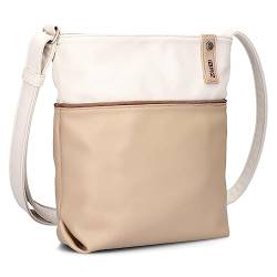 Zwei Damen Umhängetasche JANA J10 Crossbody Bag 5 Liter Handtasche im Canvas-Stil im Bicolor-Design + passender Kosmetikbeutel/Geldbeutel gratis, hochwertig verarbeitet (oat) von Zwei