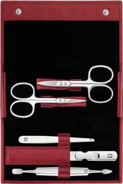 ZWILLING Maniküreset 5-teilig für Nagelpflege und Pediküre aus Rindleder mit Druckknopf, Rot von Zwilling