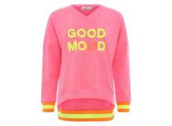 Sweatshirt ZWILLINGSHERZ "Dana" Gr. LXL, pink Damen Sweatshirts mit V-Ausschnitt, Frontprint, Vokuhila Schnitt, neonfarben von Zwillingsherz