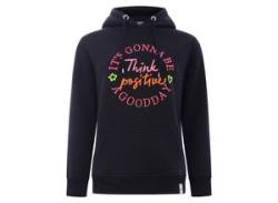 Sweatshirt ZWILLINGSHERZ Gr. SM, blau (navy) Damen Sweatshirts mit Kapuze, großer Frontprint, neonfarben von Zwillingsherz