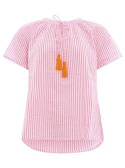 Zwillingsherz Baumwoll Bluse für Damen Frauen Mädchen - Hochwertiges Kurzarm Oberteil Top Shirt Hemd - Kordel mit Tasseln Streifen - Frühling Sommer von Zwillingsherz