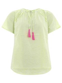 Zwillingsherz Baumwoll Bluse für Damen Frauen Mädchen - Hochwertiges Kurzarm Oberteil Top Shirt Hemd - Kordel mit Tasseln Streifen - Frühling Sommer von Zwillingsherz