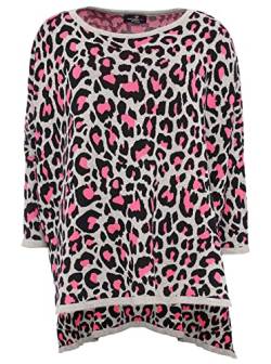 Zwillingsherz Poncho mit Baumwolle im Leo Design - Hochwertiges Cape für Damen - XXL Umhängetuch und Tunika - Strick-Pullover - Sweatshirt - Stola - grau pink von Zwillingsherz