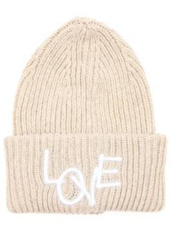 Zwillingsherz Slouch-Beanie-Mütze aus Wolle - Hochwertige Strickmütze mit Love Stickerei für Damen Mädchen Jungen - Hat - One Size - warm und weich für Frühling Herbst und Winter-hbg von Zwillingsherz