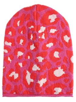 Zwillingsherz Slouch-Beanie-Mütze im Leo Design mit Kaschmir - Hochwertige Strickmütze für Damen Mädchen - Hat - Pailletten Stern - One Size - Sommer Herbst und Winter - Pink von Zwillingsherz