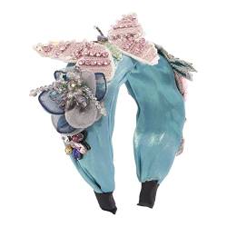 Strass Kristall Breite Stirnbänder Schmetterling Elastische Haarreifen Vintage Mode Haarschmuck für Frauen, blau von ZyCC