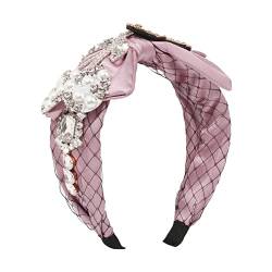 Strass Kristall breite Stirnbänder Perle elastische Haarreifen Vintage Mode Haarschmuck für Frauen, rose von ZyCC