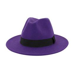 Zylione Herren & Damen Fedora Hut Trilby Hüte Baumwolle Filz Fedora Trilby Hut Groß Kostüm Zubehör für Herren Panama Kappe Knautschbar für Reisen Gr. Einheitsgröße, A-purple von Zylione