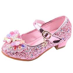 Zylione Mädchen Glitzer Schuhe Kinder Stöckelschuhe Mädchen Pailletten Prinzessin Cosplay Schuhe Hochzeiten Sandalen Elegante Mädchen Schuhe mit Absatz, B Rosa, 29 EU von Zylione