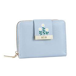 Zylione Mode ID Kurze Brieftasche Blumen Drucken Einfarbig Frauen Reißverschluss Geldbörse Mehrere Kartensteckplätze Clutch Bag 8 Aktive Fall Brieftasche, blau, Einheitsgröße von Zylione