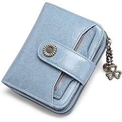 Zylione Modische Ledergeldbörse Damen für Damen Modern Kompakt Bi-Fold und Geldbörse Telefon Brieftasche Stick mit Ring, Ligth Blue, 12.5X10X2.5CM von Zylione