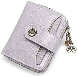 Zylione Modische Ledergeldbörse Damen für Damen Modern Kompakt Bi-Fold und Geldbörse Telefon Brieftasche Stick mit Ring, grau, 12.5X10X2.5CM von Zylione