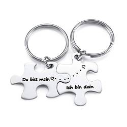 Zysta 2 Stück Pärchen Schlüsselanhänger mit Gravur Du bist mein, Ich bin dein Puzzle Anhänger Edelstahl Paar Schlüsselbund Liebe Keychain für Partner Valentistag Geschenk von Zysta