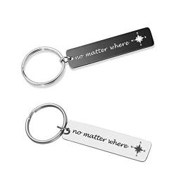 Zysta 2 Stück Pärchen Schlüsselanhänger mit Gravur “no matter where” Rechteckig Anhänger Paar Partner Schlüsselbund Schwarz Weiß Keychain aus Edelstahl für Geschenk von Zysta