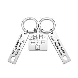 Zysta 2 Stück Schlüsselanhänger für Paar aus Edelstahl, Schlüsselanhänger mit Anhänger in Form eines Hauses, personalisierbar, graviert, New Home New Adventure-nicht personalisierbar, 25mm von Zysta
