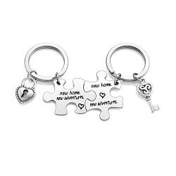 Zysta 2 Stücke Pärchen Schlüsselanhänger mit Gravur „new home new adventures“ Neues Zuhause Puzzle Schlüssel Schloß Keychain Einweihungsparty Geschenk für Paar Hausbesitzer (# 1) von Zysta