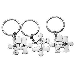 Zysta 3 Stück Schmuck Set BFF Freundschaft Schlüsselanhänger mit Gravur Puzzle Design aus Edelstahl Silber von Zysta