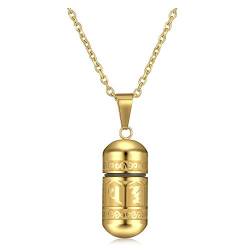 Zysta Edelstahl Asche Schmuck Memorial Urnen Anhänger Patrone Kette Kapsel Pendant Halskette Gravur mit Om Mani Padme Hum (Gold) von Zysta