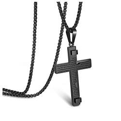 Zysta Edelstahl Kreuz Anhänger Herren Halskette Bibel Gebet Kreuz Kette Jesus kreuzanhänger mit 24" Kette Amullet Schmuck für Männer, Schwarz von Zysta