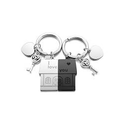 Zysta Pärchen Schlüsselanhänger Haus Edelstahl Schwarz Weiß Puzzle Schlüsselanhänger mit gravur “ I love you ” Paare Schlüsselbund Familie Keychain (#1) von Zysta