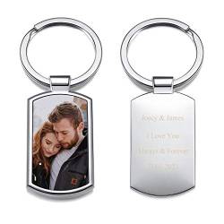 Zysta Personalisierte Dog Tag Schlüsselanhänger mit Foto & Text Gravur Erkennungsmarke ID Tag Gravurplatte Keychain Schlüsselbund für Geschenke (Dog Tag 1) von Zysta