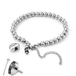 Zysta Personalisierte Gravur- Herz Urnen Armband Damen Einstellbare Perlenarmband Memorial Asche Schmuck aus Edelstahl als BFF Geschenk (Mit gravur) von Zysta