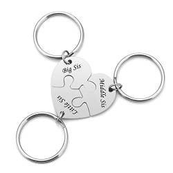 Zysta Personalized Gravur- 3 Stück BFF Schlüsselanhänger mit Gravur Herz Puzzle Anhänger Schlüsselbund Edelstahl Freundschaft Famile Keychain (3 Stück- Mit gravur) von Zysta