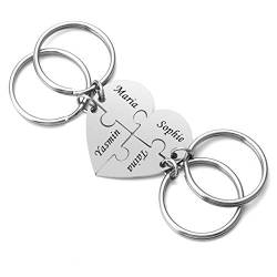 Zysta Personalized Gravur- 4 Stück BFF Schlüsselanhänger mit Gravur Herz Puzzle Anhänger Schlüsselbund Edelstahl Freundschaft Famile Keychain (4 Stück- Mit gravur) von Zysta