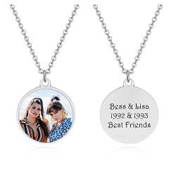 Zysta Personalized Text & Fotogravur Rund Anhänger mit Gravur Charm Halskette für Damen Herren Personalisierte Geschenke von Zysta