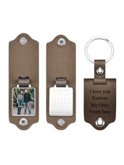 Zysta Schlüsselanhänger Personalisiert Foto Leder Schlüsselanhänger mit Bild Gravur Dog Tag Kalender Keychain für Herren Damen Personalisierte Geschenk (Braun) von Zysta