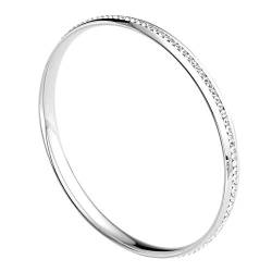 Zysta Schmuck Damen Frauen Elegant Armband aus Edelstahl Manschette Armreif Strass Rund Armreifen mit Kristall Ämbänder für Hochzeit Geburtstag Geschenk Silber von Zysta