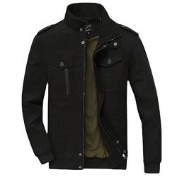 Zytyeu Casual Jacke Herren Einfarbig Trend Gutaussehend Übergangsjacke Herren Slim Fit Draussen Camping Langarm Jacke Herren Stehkragen Mehrere Taschen Arbeitsjacke Herren C-Black 3XL von Zytyeu