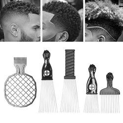 Afro Kamm 5 Stück Afro Pick Afrokamm, Edelstahl Afro African Hair Pick Comb Twist Comb Set Hair Styling Tool, für Dichtes Lockiges und Langes Haar von Zyyini