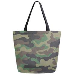 ZzWwR Einkaufstasche mit coolem grünem Camouflage-Muster, extra groß, Segeltuch, für Strand, Reisen, wiederverwendbar, Einkaufstasche, tragbare Aufbewahrungstasche von ZzWwR