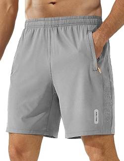 Herren Kurz mit Reißverschlusstasche Leicht Activewear für Herren Badehose Trainingshose Jogginghose Herren Kurz Trainingsshorts Schnell Trocknend Laufshorts mit Reißverschlusstasch-Light gray-2XL von Zzkouine