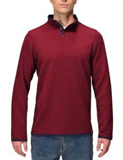 Herren Sweatshirt, Baumwollmischpullover, Dunkelgraues Rundhalspullover für Männer Henley T-Shirt für Männer, Lange Ärmel Baumwoll-Tees für Männer-Red-2XL von Zzkouine
