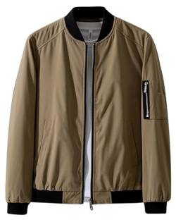 Zzkouine Herren Bomberjacke mit Ärmeltasche, leichte, dünne Übergangsjacke, Stehkragen, Aviator Jacke mit Innentasche-Khaki-S von Zzkouine